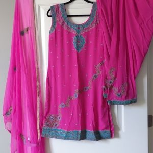 Pink and blue comfortable Punjabi suit